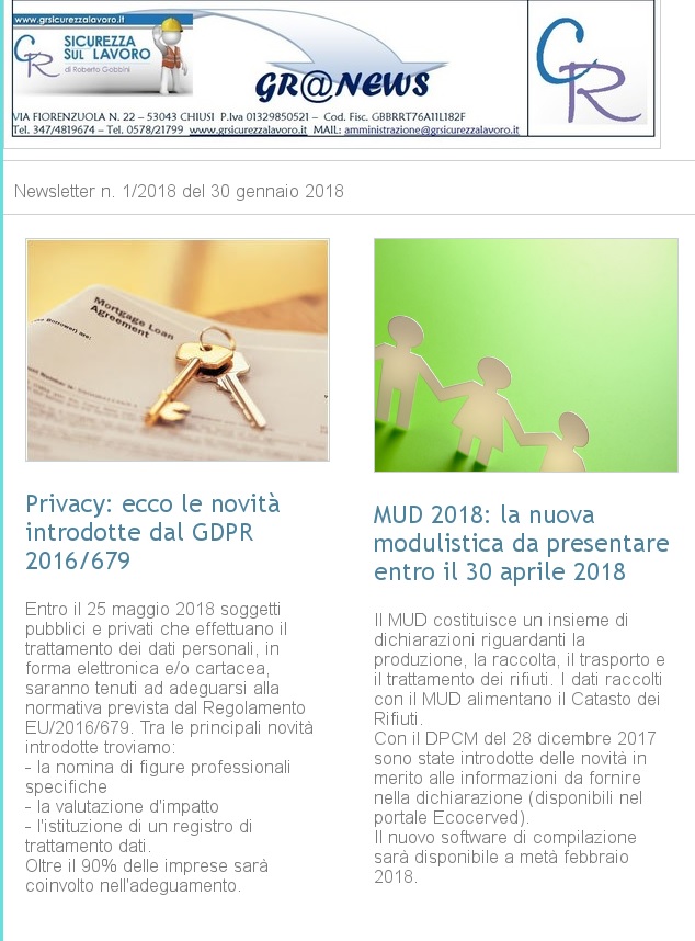 newsletter gennaio 2018